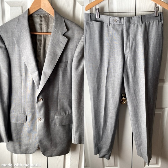 CANALI Made in Italy Light Gray Micro Windowpane Plaid 100% Wool Suit 50 (40 US) - Picture 1 of 16